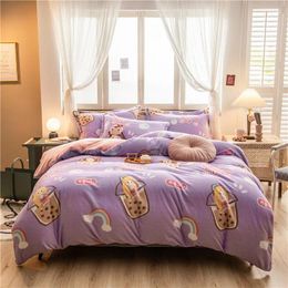 Bedding Sets Winter Warm Milk Velvet 4PCS Classic Set Cartoon Plant Flower Pattern Thick Plush Oversize Duvet Cover