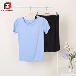 Home Clothing High Quality Summer Pyjama Suit Simple Women's Casual Pijama Modal Cotton O-neck T-Shirts Shorts Homewear With Chest Pad 2024
