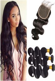 Malaysian Virgin Human Hair Bundles with Closure Body Wave Wavy 5x5 Lace Front Closure with Virgin Malaysian Human Hair Weaves 3 B2185966