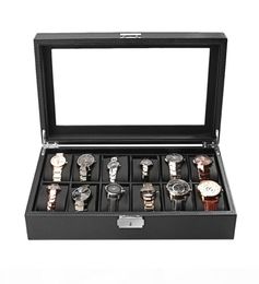 Carbon Fibre HighGrade 12 Slots Display Design Jewellery Display Watch Box Storage Black Watch Holder Case1867555