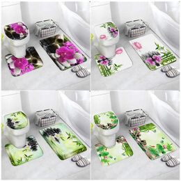 Bath Mats Green Bamboo Zen Mat Sets Purple Orchid Lotus Flowers Massage Stone Spa Scenery Bathroom Decor Floor Rugs Toilet Lid Cover