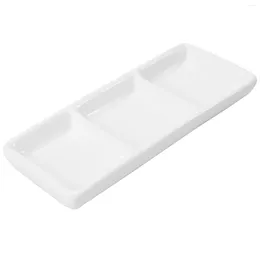 Plates 3 Compartment Appetizer Serving Tray White Ceramic Platter Rectangular Divided Sauce Dishes For Kitchen Restaurant ( 6