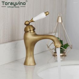 Bathroom Sink Faucets Torayvino Antique Brass Faucet Basin Ceramics Handle Deck Mounted Bathtub Washbasin And Cold Water Tap