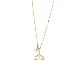 Designer's New Stainless Steel Necklace 14K Gold Shell Mermaid Pearl Pendant Necklace for Women