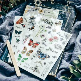Gift Wrap 3 Sheet Vintage Butterfly RUB ON Transfer Stickers Junk Journal Craft Collage Flower DIY Scrapbooking Material