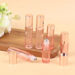 Storage Bottles 3PCS 5/10ML Portable Essential Oil Ball Bottle Empty Rose-colored Glass Rolling Bead Massage Filled Repeatedly