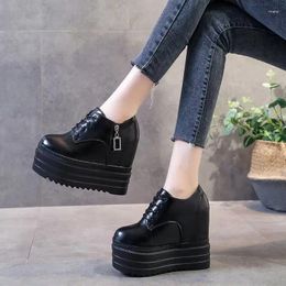 Casual Shoes 12cm Genuine Leather Fashion Platform Wedge Women Sneakers Chunky Spring Autumn Vulcanize Mixed Color Comfy Zapatos