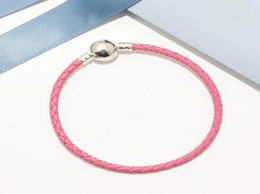 Pink Braided Leather Charm Bracelet Original Box sets for 925 Sterling Silver luxury designer Women Mens kids Bracelets1870210