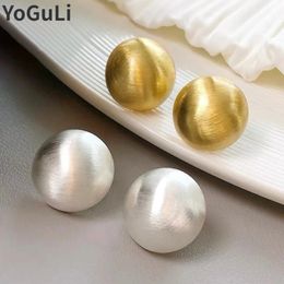 Modern Jewelry 925 Silver Needle Matte Gold Color Earrings Style Metallic Half Round Stud For Women 240410