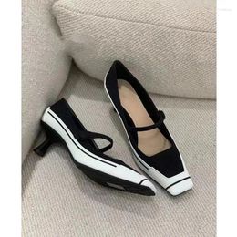 Dress Shoes Mix Colour Women Designer Thin Heels Slip On Sandals Square Toe Zapatos De Tacon Mujer Elegantes Luxury Chaussure Femme