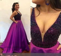 Sleeveless Long South African Sexy Vneck Backless Prom Dress Arabic Beading Crystals Pockets Evening Party Gown Custom Made Plus 4439355