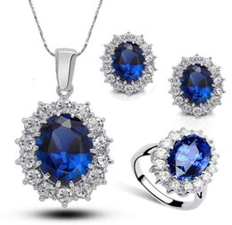 Princess The Same Sapphire Ring Earrings Necklace Set Ladies Crystal Diamond Jewellery Europe and South Korea INS Net Red Models313h9703134