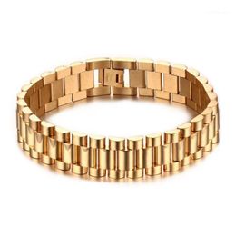 Link Chain Top Quality Gold Filled Watchband President Bracelet Bangles For Men Stainless Steel Strap Adjustable Jewelry15208113