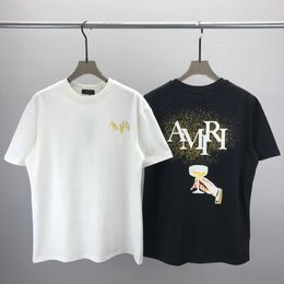 Fashionable European style AM short sleeved T-shirt with front and back letter print pattern unisex cotton