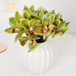 Decorative Flowers 6pcs/lot Simulated Flower 3D Printing Cymbidium Artificial Home El Table Decoration Small Potted Plant