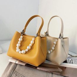 Shoulder Bags Pearl Hand Strap PU Leather Bag Ladies Fashion Handbag Summer Mobile Phone Female Pure Colour Simple