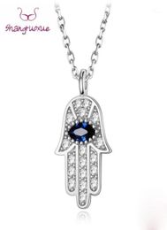 Pendant Necklaces Boho Blue Eye Real 925 Sterling Silver Zircon Hamsa Hand Of Fatima Necklace Lady Crystal Jewellery Choker Vintage 3769884