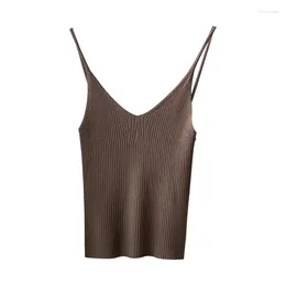 Women's Tanks V-Neck Knitted Slim Fit Camisole Top 2024 Spring Simple Style Solid Stripe Comfort Backing Shirt Aesthetic