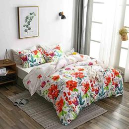 Bedding Sets Colourful Floral Pattern Quilt Cover Pillowcase Print Set Of 3 Rustic Style Flowers Home Textiles