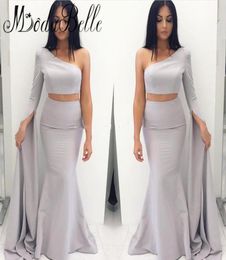 Cheap Two Pieces Sexy Evening Dresses One Shoulder Long Sleeves Plus Size Formal Prom Party Gowns Custom Made2657878