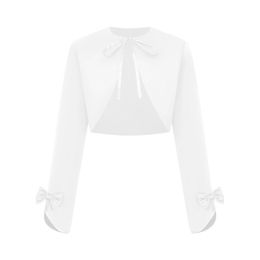 Flower Girls Jacket Kids Elegant Stain Bolero Shrug Shawl Top Long Sleeve Open Front Lace-up Crop Cardigan Wedding Accessories