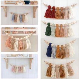 Decorative Figurines Wooden Handmade Boho DIY Rattan Natural Wood Bead Garlands Macrame Home Decor Farmhouse Rustic Tassel Decoration Wall