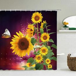 Shower Curtains Fresh Flowers Butterfly Bathroom Curtain Frabic Waterproof Polyester Decoration Bath With Hooks