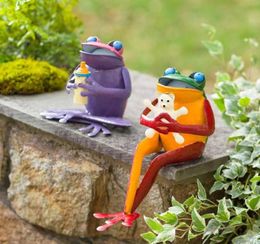 Garden Decorations Recycled Metal Coffee Frog Statue Ornament Sculpture Sculptures Family Creative Decoration Indoor Outdoor1696699