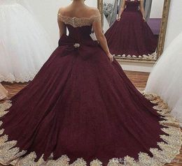 2019 Burgundy Quinceanera Dress Princess Arabic Dubai Off Shoulder Sweet 16 Ages Long Girls Prom Party Pageant Gown Plus Size Cust1322604