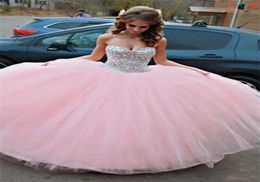 Light Pink With Full Silver Crystals And Sequins Top Quinceanera Dresses sexy 16 Dresses Lace Up Back Aline Prom Gowns HY3373162200