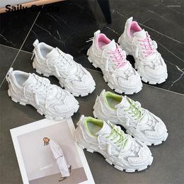 Casual Shoes Sneakers For Women Round Toe Air Mesh Lace Up Sport Mix Color Water Proof Platform Simple Fashion Wild