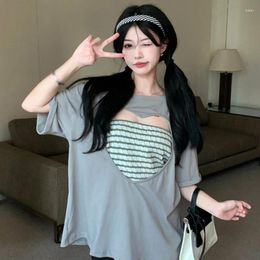 Women's T Shirts 2 Piece Sets Sexy Hollow Out T-shirts Women Summer Fashion Plaid Camisole Loose All-match Y2k Young Korean Style Casual Ins