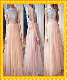 2022 Fashion Nude Tulle Sliver Crystal Crew Prom Dresses A line Backless Ruched Bows Open Back Evening Formal Dress Gowns Custom M8575465