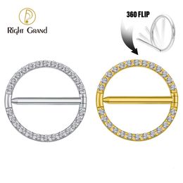 Right Grand ASTM 36 14G Circular CZ Clicker Nipple Shield Jewellery Round Ring Barbell Piercing for Women Girls 240407