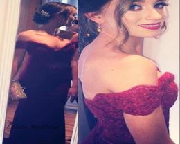 Long South African Mermaid Lace Appliques Wine Red Prom Dress Beautiful Maroon Formal Evening Party Gown Custom Made Plus Size9009636