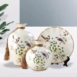 Vases 3Pcs Classical Decorative Ceramic Bird Decor Table Centrepiece Floral Vase