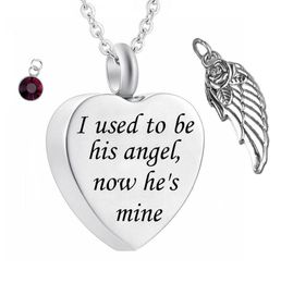 Engraved I Used to be his Angel Now He039s Mine Cremation Jewellery Initial Necklace Keepsake Memorial Urn Necklace with Birth1811676