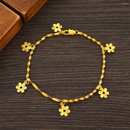 Charm Bracelets Gold Color Chain With 5pcs Flower Pendant For Women Jewelry Wedding Party Gifts