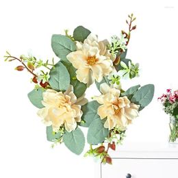 Decorative Flowers Candle Ring Wreaths Floral Artificial Rings Centrepieces With Eucalyptus Leaves For Farmhouse Valentine Day Home