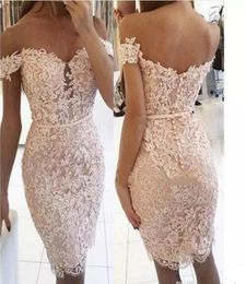 2017 Sexy Mermaid Short Cocktail Dresses Lace Applique OfftheShoulder Sequins Knee Length Backless Party Homecoming Dresses7880522