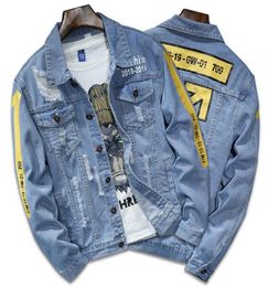 High quality Denim Jacket Men Ripped Holes Mens Blue Jean Jackets New 2019 AutumnWinter Garment Washed Mens Denim Coat1309655