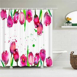 Shower Curtains Colorful Tulip Pattern Bath Curtain Waterproof Fabric Flowers Bathtub Screen With Hooks For Bathroom Home Decor