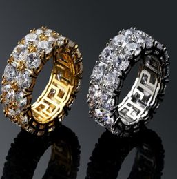 Hiphop Men039s Rings With Side Stones Double Rows of Tiny Ring Large CZ Stone Party Rings Size 7114126183