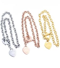 Newest T style design Chunky OT chains Heart charms pendant Necklace Titanium Steel gold silver15196286368290