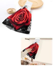 Towel Red Roses Vintage Dead Branches Hand Towels Home Kitchen Bathroom Hanging Dishcloths Loops Quick Dry Soft Absorbent Custom