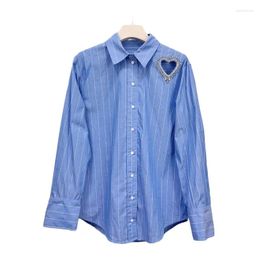 Women's Blouses Commuter Shirt With Long Sleeves In Blue And White Stripes