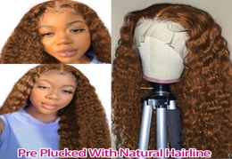 Long Curly Wigs For Black Women Brazilian Human Hair Brown Color Deep Wave Frontal 13x4 Synthetic Lace Front Wig9970614