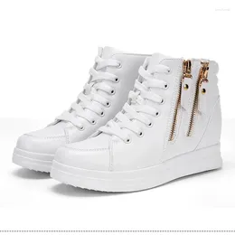 Casual Shoes Comemore 2024 Spring Inner Heightening Women's Platform White High Top Sneakers Short Leather Ankle Boots