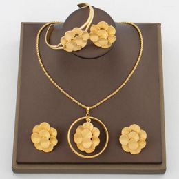 Necklace Earrings Set Fashion Gold Colour Jewellery For Women Pendant And Clip Exquisite Finger Ring Engagement