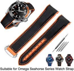 Bracelet For Omega 300 SEAMASTER 600 PLANET OCEAN Folding Buckle Silicone Nylon Strap Accessories Watch Band Chain3562910